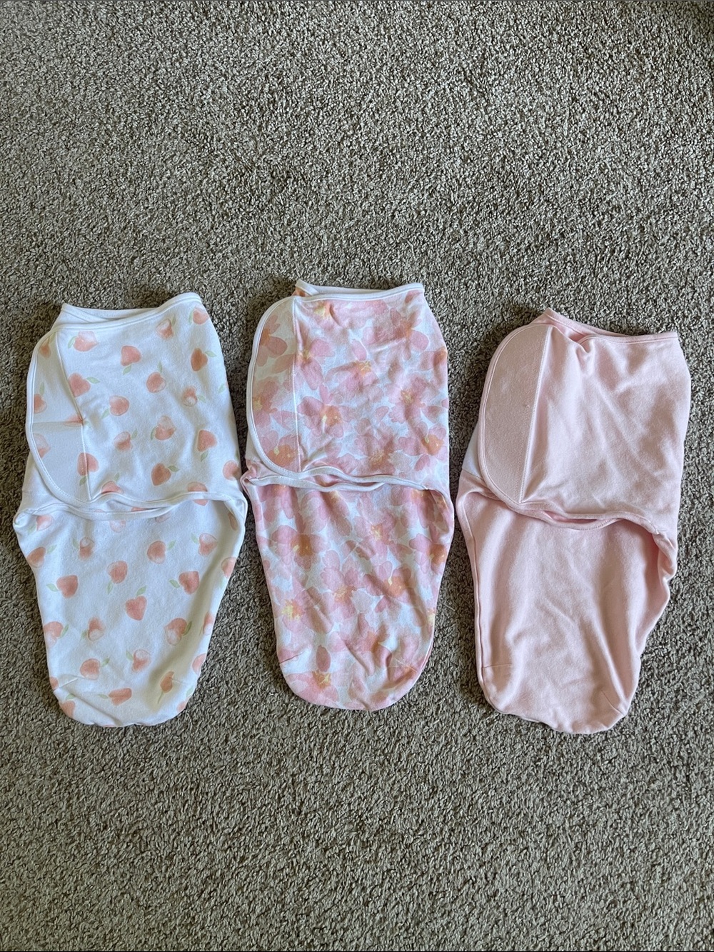 Baby Velcro Swaddle Set - Pink Peach Patterned Lightweight Wraps